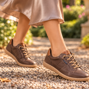 Imagen de Zapatillas De Cuero Bajo Falda Satinada