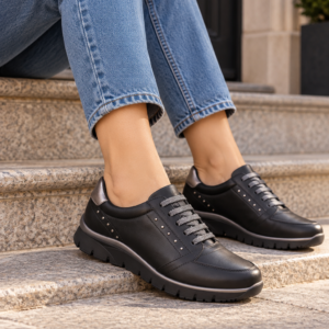 Imagen de Zapatillas Negras En Escalones De Piedra
