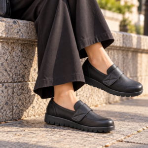 Imagen de Zapatos Negros Sobre Banco De Piedra